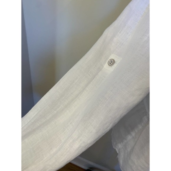 Vineyard Vines White Linen Button Front Long Roll Tab Sleeves Size 6 Ruffle Hem - Picture 3 of 6